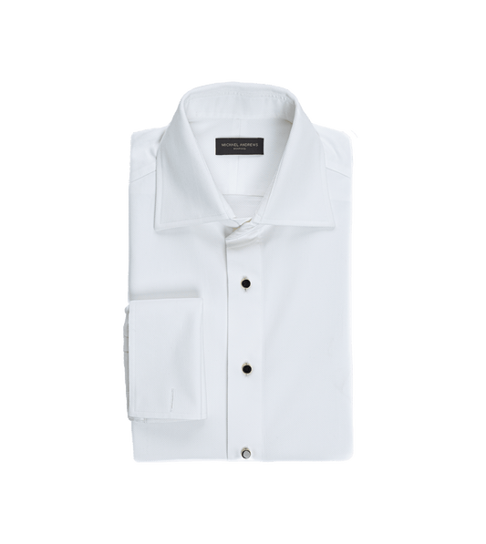 White Self-Textured Tuxedo Shirt - He Spoke Style Shop - custom suits nyc bespoke tailor midtown, noho