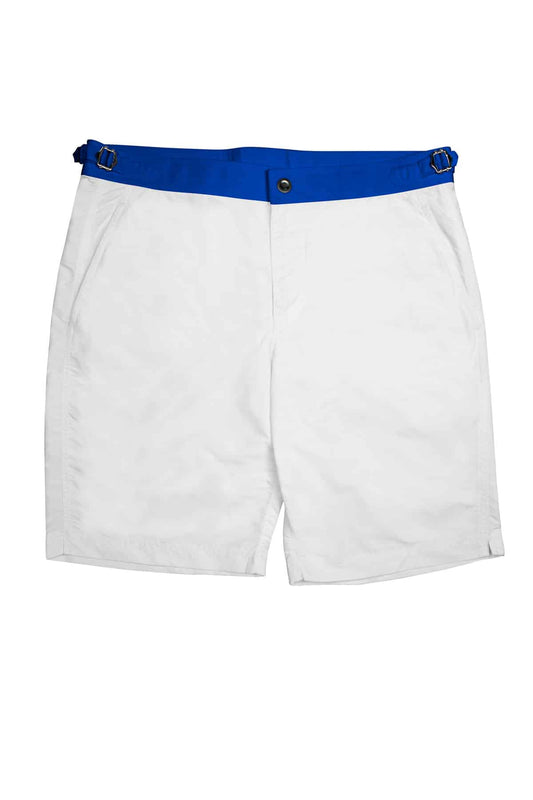 (product) White Swim Shorts with Royal Blue Waistband - custom suits nyc bespoke tailor midtown, noho